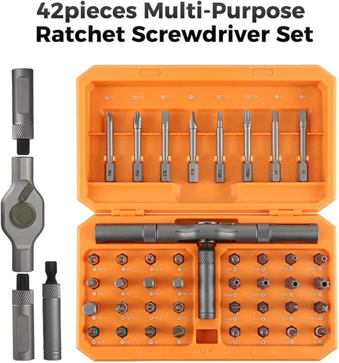 42 in 1 Magnetic Screwdriver Set, DIY Ratchet Screwdriver Set, Multi Bit ratcheting screwdriver set, Portable Compact Repair Tool Kit for Gifts, Furniture Computer Bicycle Eyeglass Orange