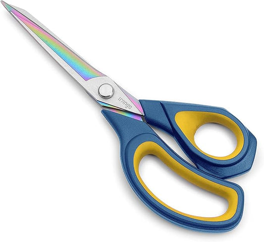 LIVINGO 9.5??Premium Fabric Scissors, Heavy Duty All-Purpose Titanium Coating Forged Stainless Steel Sharp Sewing Tailor Dressmaking Shears Comfort Grip Crafting Leather Cutting, Navy Blue/Yellow