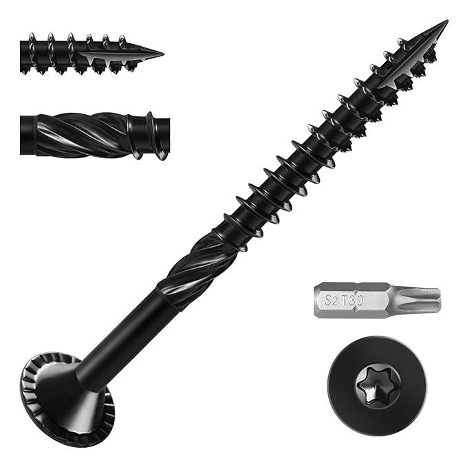Deck Screws #14 x 2-1/2 inch, (44pcs) 1lb Heavy Duty Outdoor Wood Screws,Black Rust Resistant Epoxy Coated,Torx Drive Head,with T30 Star Bit