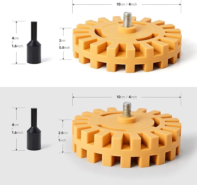FOSHIO 3 Pack Decal Remover Eraser Wheel Tool Kit, 20mm & 25mm Decal Remover Wheel with Adapter, Scraper with Plastic Razor Blades, Rubber Wheel Tool Kit for Remove Vinyl, Decal, Adhesive, Residue
