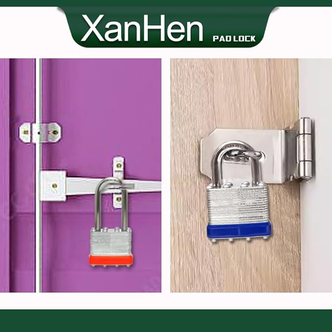 Lock Outdoor Padlocks, Key Lock, Padlocks with Same Key - Laminated Steel Keyed Padlocks with Long Shackle, 6 Pack, for Hasp Latch, Sheds, Fences, Storage Locker, School, Gym