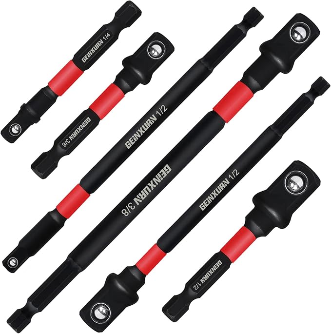 6Pcs Impact Socket Adapter Set,1/4" 3/8" and 1/2" Drive, (3" and 6") Extension Bit with Holder, Adapt Your Power Drill to High Torque Impact Wrench