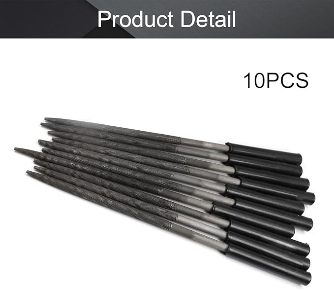 Utoolmart Carbon Steel Needle File, 10-Pieces Mini Steel Needle File Set, 5mm x 180mm Round Files Tools with Plastic Handle, for Metal Glass Stone with Fine Sanding