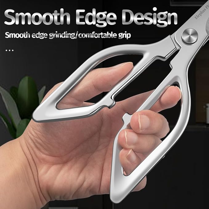 Silvery All Stainless Steel Food Scissors - Design Sense and Appearance - Food Cutter with Easy Clean Sharp Blade - Kitchen Scissors for Festive Gift with Gift Box