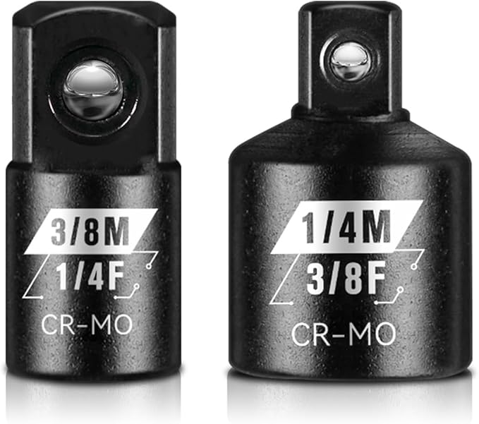 BLACKROBOT 2PCS Socket Adapter and Reducer Set, 3/8" to 1/4" & 1/4" to 3/8" Impact Socket Set, SAE Drive Cr-Mo Steel Exceeds ANSI Standards, Square Drive for Impact Driver Wrench
