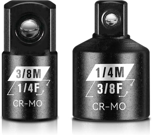 BLACKROBOT 2PCS Socket Adapter and Reducer Set, 3/8" to 1/4" & 1/4" to 3/8" Impact Socket Set, SAE Drive Cr-Mo Steel Exceeds ANSI Standards, Square Drive for Impact Driver Wrench