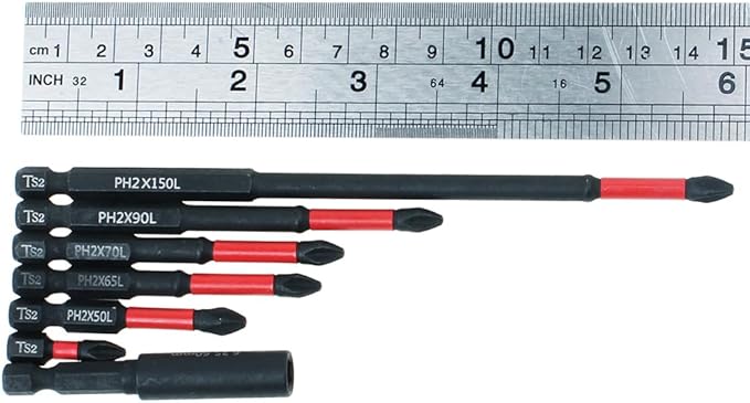 AUTOTOOLHOME 7 Pack Phillips Bits #2 Magnetic Anti Slip Impact Driver Bit 1, 2, 2-1/2,2-3/4,3-1/2,6 inch Long Phillips Head Drill & Screwdriver Bits
