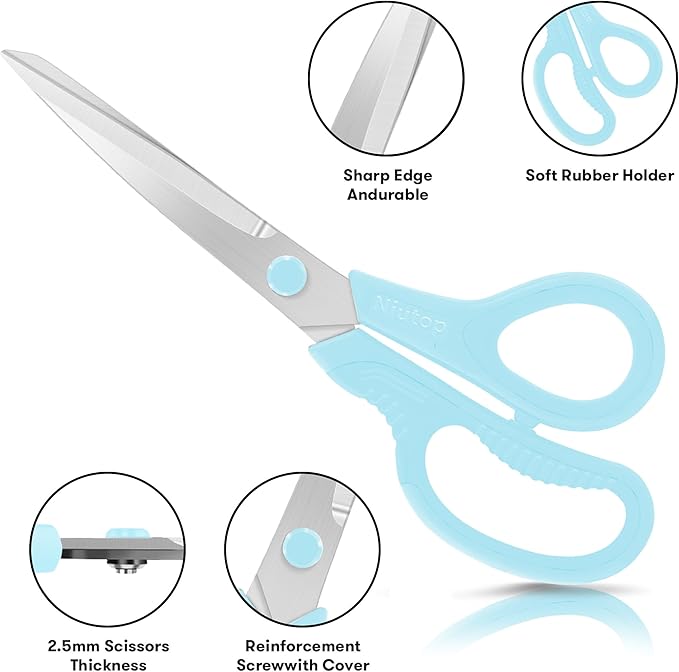 Niutop 8" All Purpose Scissors - Heavy Duty, Ergonomic Comfort Grip Shears for Office, Home, School, Art & Craft