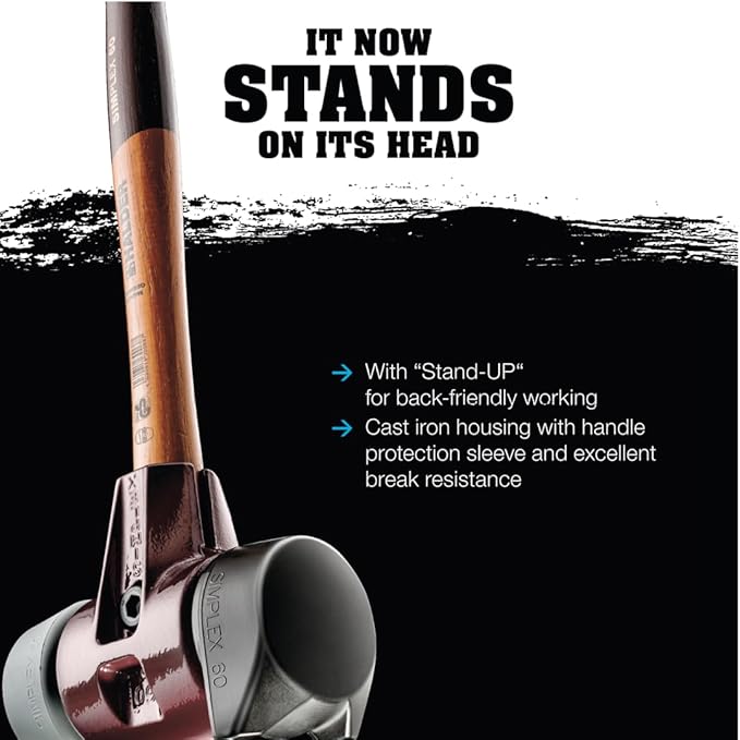 Halder Simplex Soft-Faced Mallet 3028.260 - Medium-Hard "Stand-Up" Rubber Insert, Hard Nylon Insert, Cast Iron Housing with Handle Protection Sleeve, Varnished Wooden Handle, 60mm, 3.4 lbs.