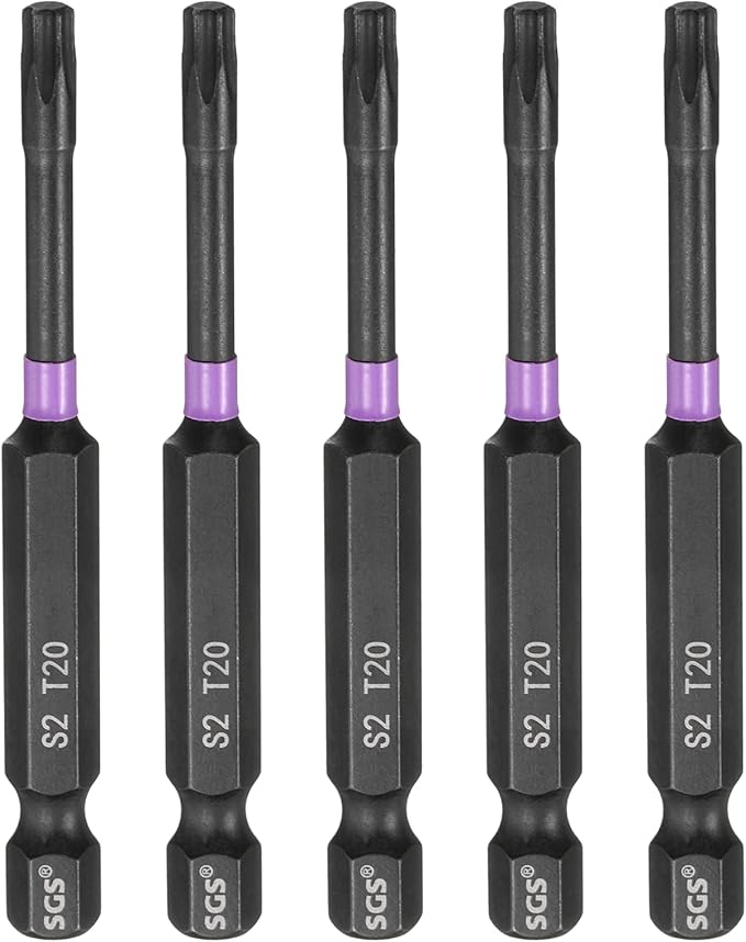 HARFINGTON 5pcs T20 Torx Head Impact Screwdriver Bits 1/4" Hex Shank 2.8" (70mm) Long Magnetic No Hole Tamper Proof 6 Point Star Screw Driver Drill Bits Phosphate S2 Steel Power Tools