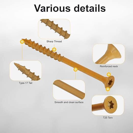 Deck Screws #10 x 2-1/2?쇺? T25 Star Torx Drive Flat Head Wood Screws, Tan, 5lb