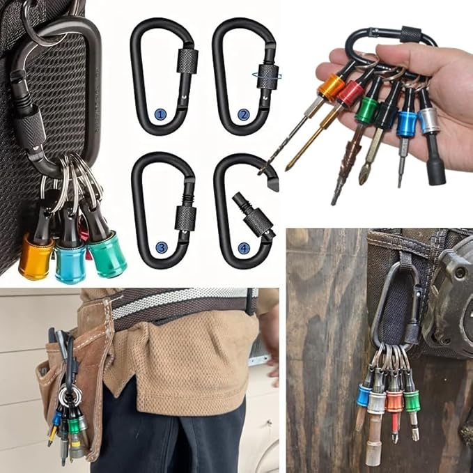 6 Pack 1/4inch Hex Shank Bit Holders with Quick Release Keychain - Aluminum Alloy Drill Bit Carrier for Screwdriver/Nut Driver, Color Coded Tool Organizer