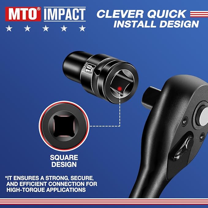 MTO 1/2" Drive 10mm Shallow Impact Socket, 6-Point Metric Socket, CR-MO Steel & Anti-Corrosion Coating for Tight Spaces and Heavy-Duty Tasks