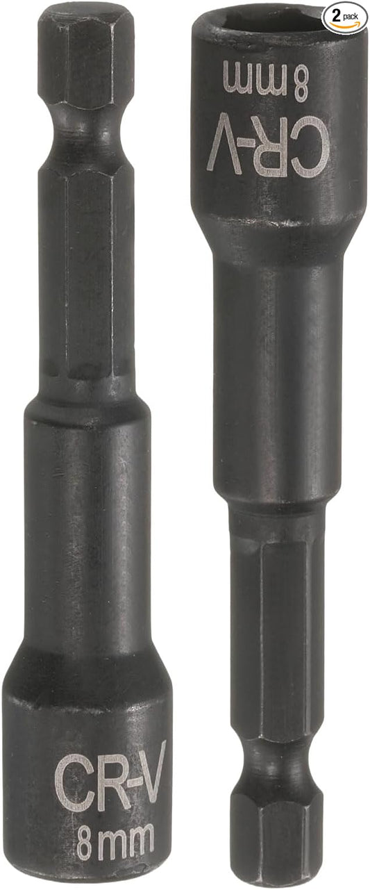 uxcell 2Pcs 1/4" Hex Shank 8mm Magnetic Hex Socket 65mm Length, CR-V Steel Quick-Release Impact Driver Socket Wrench Screw for Impact Drill Power Nut Setter