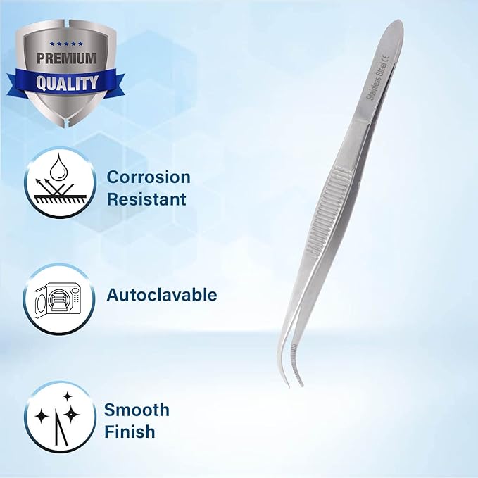 Lab Tweezers High Precision Forceps, Fine Strong Curved Point Tweezers, Stainless Steel (4.5 Inch)