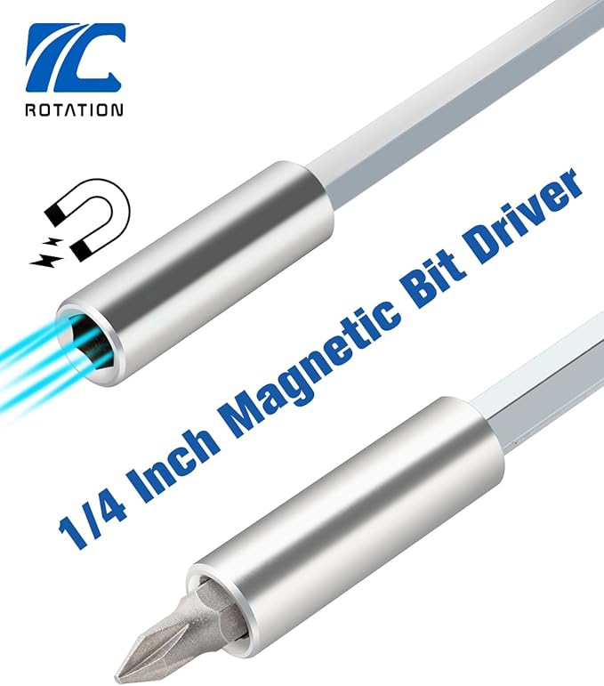 ROTATION 1/4 Inch Magnetic Bit Driver, Nut Driver with Non-slip Handle and Strong Magnet Tip, Screwdriver Handle for Holding Bits and Screws, 197mm/7.7 inch