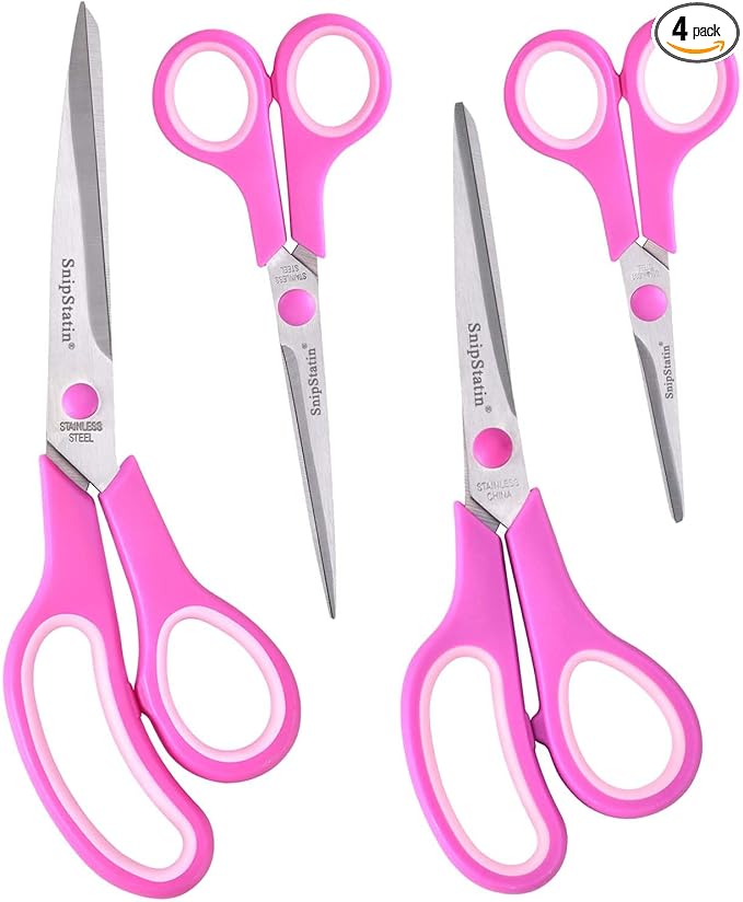 Craft Scissors Set of 4, Scissors All Purpose, Sharp Blades, Ergonomic Semi-Soft Rubber Grip, Suitable for Office, Home, School, Sewing, Fabric, Art Craft Supplies, 9.6", 8.5", 6.4", 5.5"