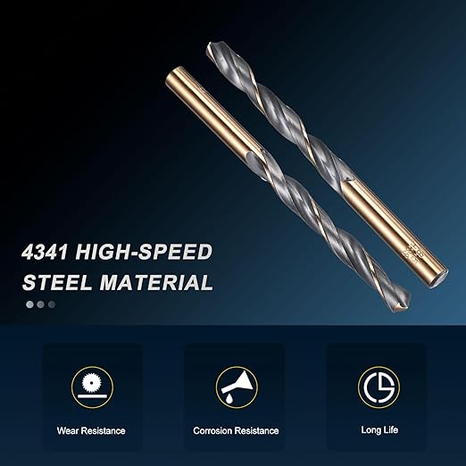 PATIKIL 8.5mm Drill Bit, Jobber Straight Shank 4341 High-Speed Steel 118째 Black and Gold Finish for Medium-Hard Metal Steel Acrylic - 6 Pack