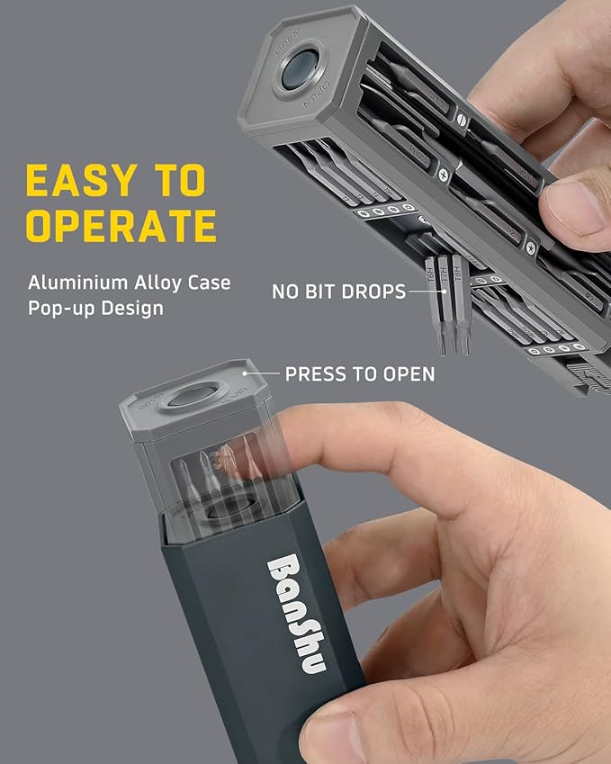 Banshu Mini Screwdriver Set, 46 in 1 Small Screwdriver Set with Case, Magnetic Precision Screwdriver with Torx Star Flathead Phillips for Glasses, Watch, Phone, Laptop, Macbook, PC, Camera, PS5, Toys