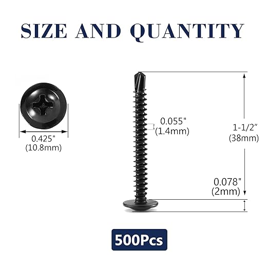 #8 x 1-1/2" Sheet Metal Screws 500PCS 410 Stainless Steel Truss Head Fast Self Tapping Screws Black Oxide by SG TZH