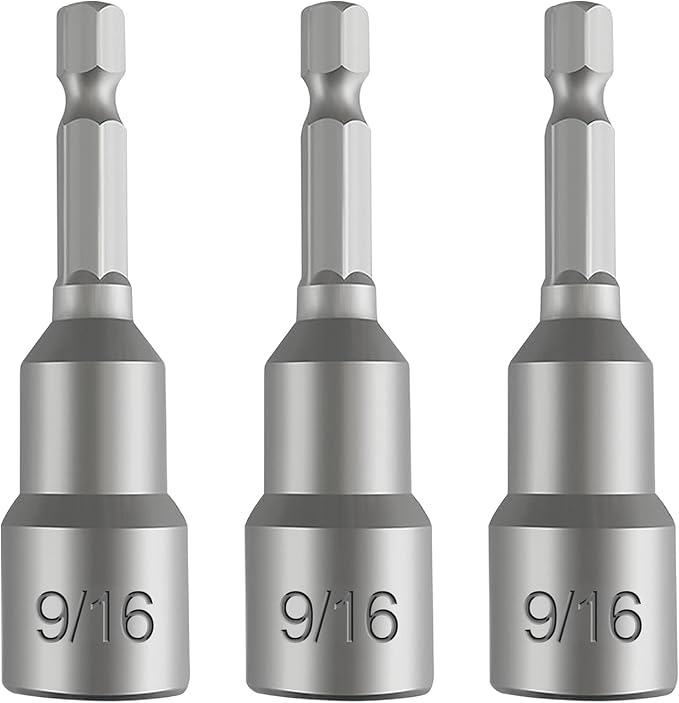 3-Pc 9/16" Magnetic Nut Driver Bits ??65mm (2.5") Impact Ready Bits, Cr-V Steel, 1/4" Hex Shank for Impact Drivers & Drills ??Heavy Duty Magnetic Nut Setters for Sockets, Fasteners & DIY Projects