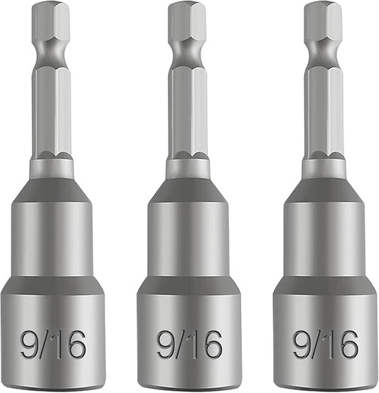 3-Pc 9/16" Magnetic Nut Driver Bits ??65mm (2.5") Impact Ready Bits, Cr-V Steel, 1/4" Hex Shank for Impact Drivers & Drills ??Heavy Duty Magnetic Nut Setters for Sockets, Fasteners & DIY Projects