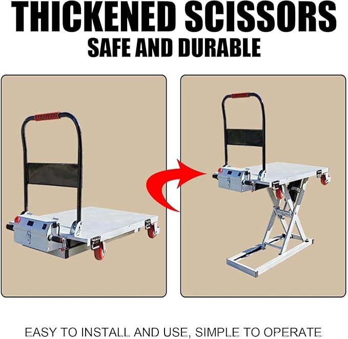 Hydraulic Lifting Platform, Hydraulic Lift Table cart, Electric Single Scissor Lift Table, Lifting Dolly with 4 Wheels, 300kg Capacity (120 * 75)