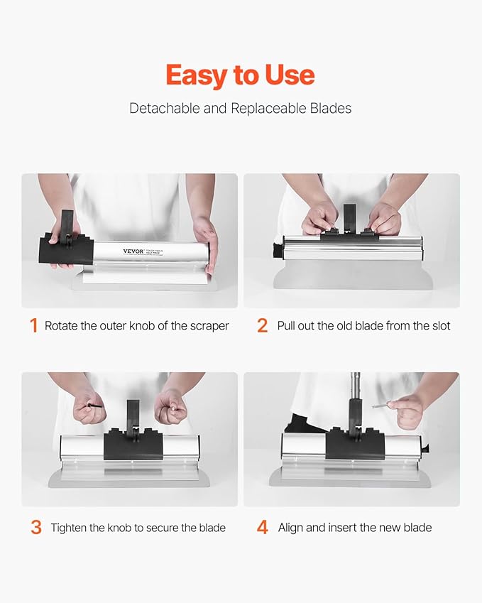 VEVOR Drywall Skimming Blade Set (10/16/24/32/40 inch) with 34-81.6 inch Extension Handle, Professional Stainless Steel Knife for Gyprock, WallBoard, and Plasterboard Skim Coating