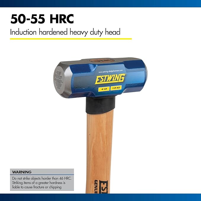 Estwing 4-Pound Hard Face Sledge Hammer - 16-Inch Hickory Handle, Ergonomic Grip, Durable Construction for Demolition & Stake Driving