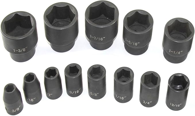 19 Piece Impact Socket Set, 1/2??Drive Standard Impact Sockets, SAE 3/8" to 1-1/2", CR-V&Cr-Mo Alloy Steel High-torque Socket for Auto Repair, Storage Cage