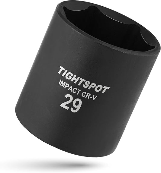 TIGHTSPOT 1/2 Inch Drive - 29mm Shallow Impact Socket with Anti-Rounding 6 Point Design, Heat-Treated CRV Steel, Metric