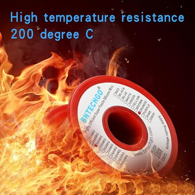 BNTECHGO 16 Gauge Silicone Wire Spool 25 ft Orange Flexible 16 AWG Stranded Tinned Copper Wire