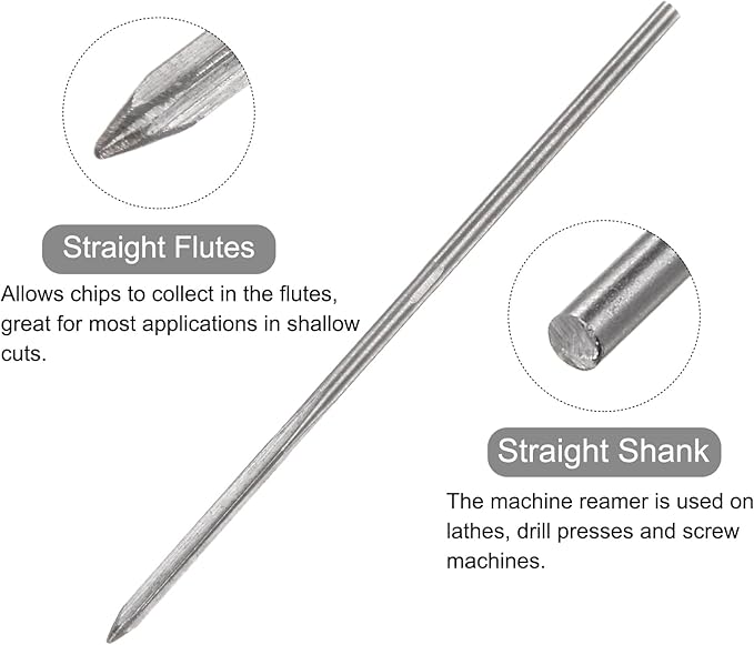 uxcell Chucking Reamers, 1.5mm H7 Metric Machine Reamer Drill Bit for Metal Wood Hole Reaming, Straight Flute High Speed Steel Tool