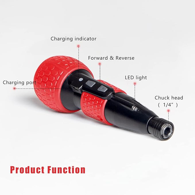 3.6V Cordless Electric Screwdriver Rechargeable portable Mini Rotary Home Gadget竊똀utomatic Manual all in one with LED Light and USB-C Charging Cable RED