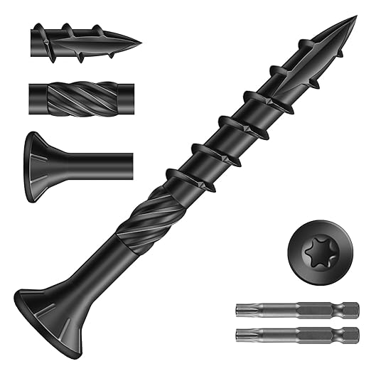 #8 x 1-1/2" Deck Screws (322Pcs) 2lb. Carbon Steel, Black, Flat Head, Rust Resistant epoxy Coated, with T25 Star Bit