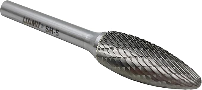 SH-5 Tungsten Carbide Burr Rotary File Flame Shape Double Cut (1/2??Cutter Dia X 1-1/4?쒬utter Length) with 1/4'' Shank Dia by LU&MN