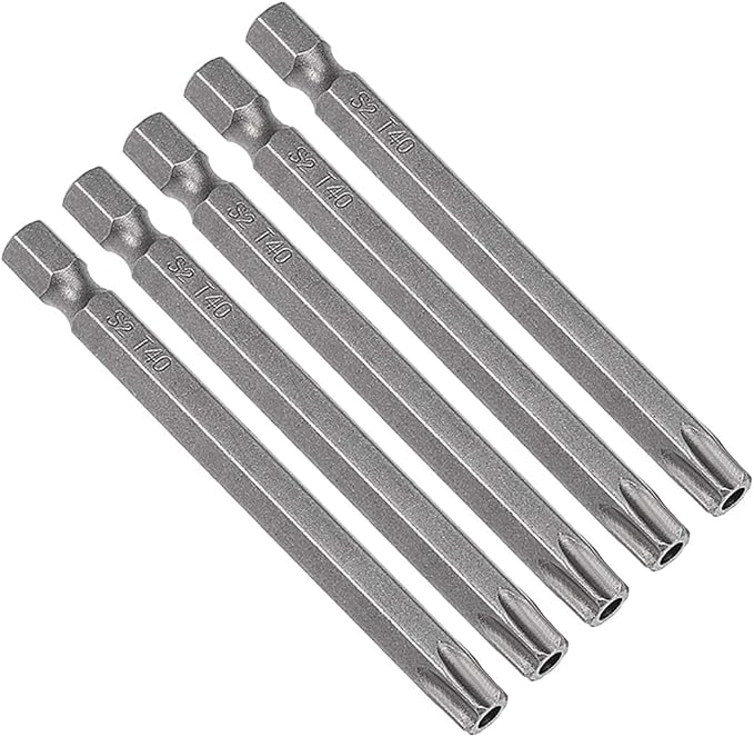 uxcell 5 Pcs T40 Magnetic Torx Screwdriver Bits, 1/4 Inch Hex Shank 3-inch Length S2 Security Tamper Proof Screw Driver Kit Tools