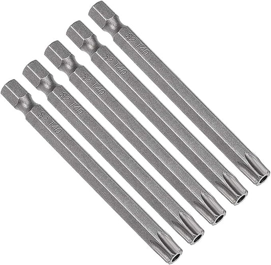 uxcell 5 Pcs T40 Magnetic Torx Screwdriver Bits, 1/4 Inch Hex Shank 3-inch Length S2 Security Tamper Proof Screw Driver Kit Tools