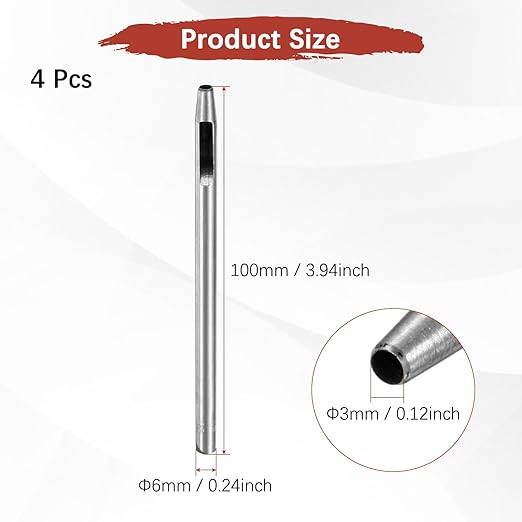 3MM Leather Hole Punch Tool [4PCS] - Metal Round Belt Hole Puncher Use for Leather Working & Belts & Watch Band & Paper & Plastic - [Silver Tone] Round Hollow Tools