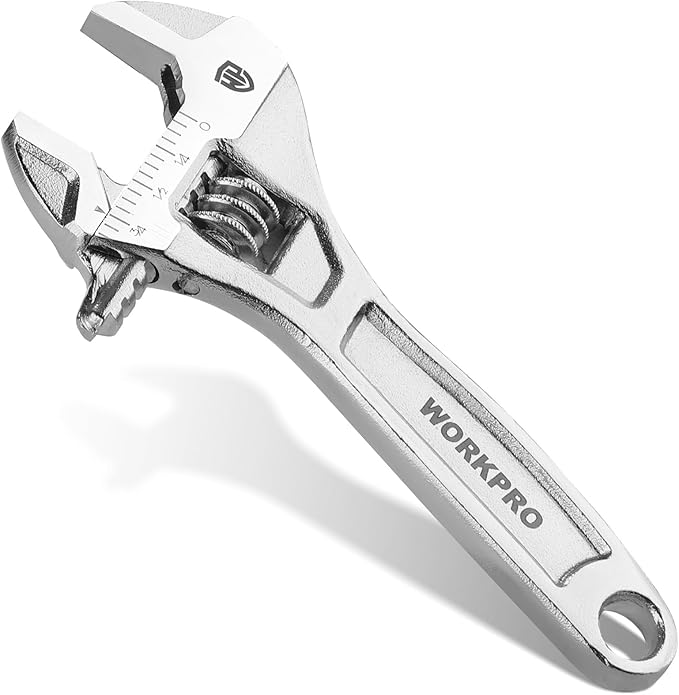 WORKPRO Adjustable Wrench, 4-inch Heavy Duty Spanner with Inch/Metric Scale, Premium Cr-V Steel, Chrome Plated