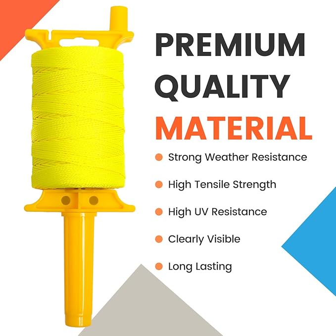 MERIANE 500FT Mason Line w/Reloadable Line Reel, 18# Braided Twine String for Masonry Job, Level Lines in Construction, Gardening, Fluorescent Yellow