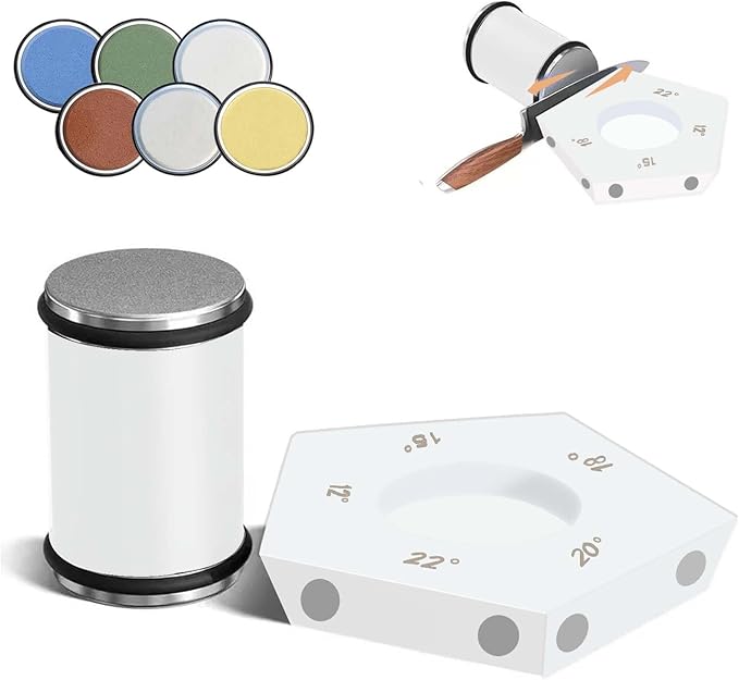 White Rolling Knife Sharpener, Professional Rolling Knife Sharpener Kit with 5 Magnetic Angle Offer 12/15/18/20/22째 for Kitchen Knives (SET-B)