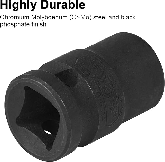 JETECH 1/2 Inch Drive 14mm Standard Impact Socket, Chrome Molybdenum Alloy Steel, 6-Point Design, Metric