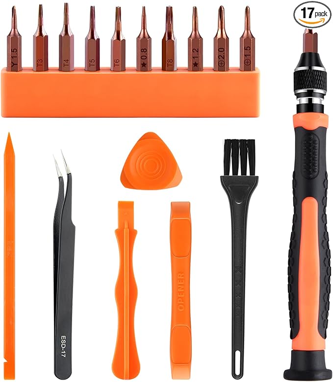 ASTARON 17 in 1 Screwdriver Set for MacBook, Repair Tool Kit with T3 T4 T5 T6 T8 P2 P5 PH000 Ph00 Y00 Magnetic Torx Bit & Opening Tool for Laptop, Macbook Air and Pro, Xbox, PS4