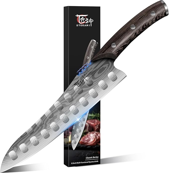 Gyutou Chef Knife, 9.5 Inch Japanese Style Multi-purpose Kitchen Knife, Ultra Sharp Durable Professional-grade for Slicing, Chopping, Dicing, Ergonomic Anti-slip Handle, Trusted by chefs