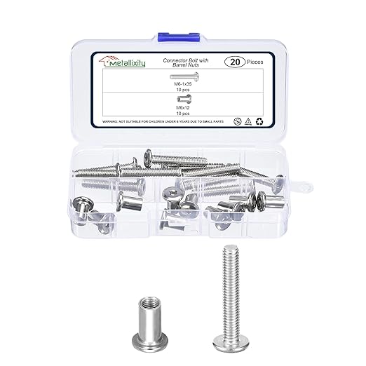 METALLIXITY Crib Screws Replacement Set(M6-1x35mm) 20Pcs Nickel Plating, Connector Bolts M6 Screw Barrel Nuts Binding Screws, for Chair Cabinet Bed, Silver