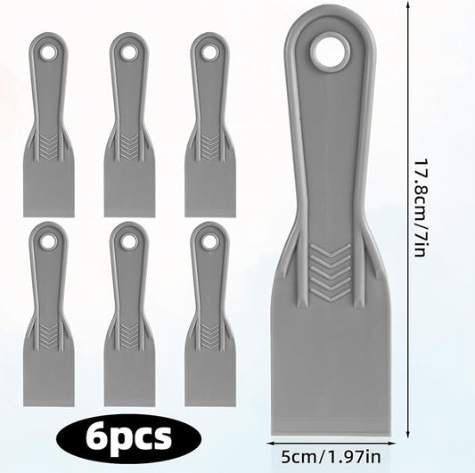6pcs Plastic Putty Knife, Flexible Putty Scraper Wall Scraper Accessory for Repair Spackling Patching Plastering and Painting(Grey)