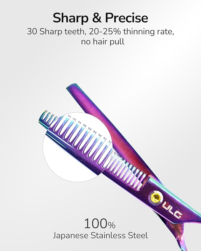 ULG Hair Thinning Scissors Professional Barber?셲 Texturizing Teeth Shears for Hairdressing, Salon and Home Use Thinning Shears for Hair Cutting, Made of Japanese Stainless Steel, 6.5 inch