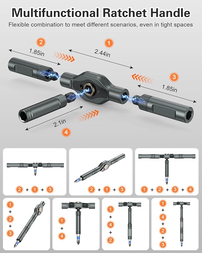 34 in 1 Magnetic Screwdriver Set, Ratcheting Screwdriver Set with 1/4??Socket Adapter, 24 Bits & 7 Hex Sockets, Modular Handle, DIY Tool Kit for Furniture, Appliance, Bicycle, Auto Repairs