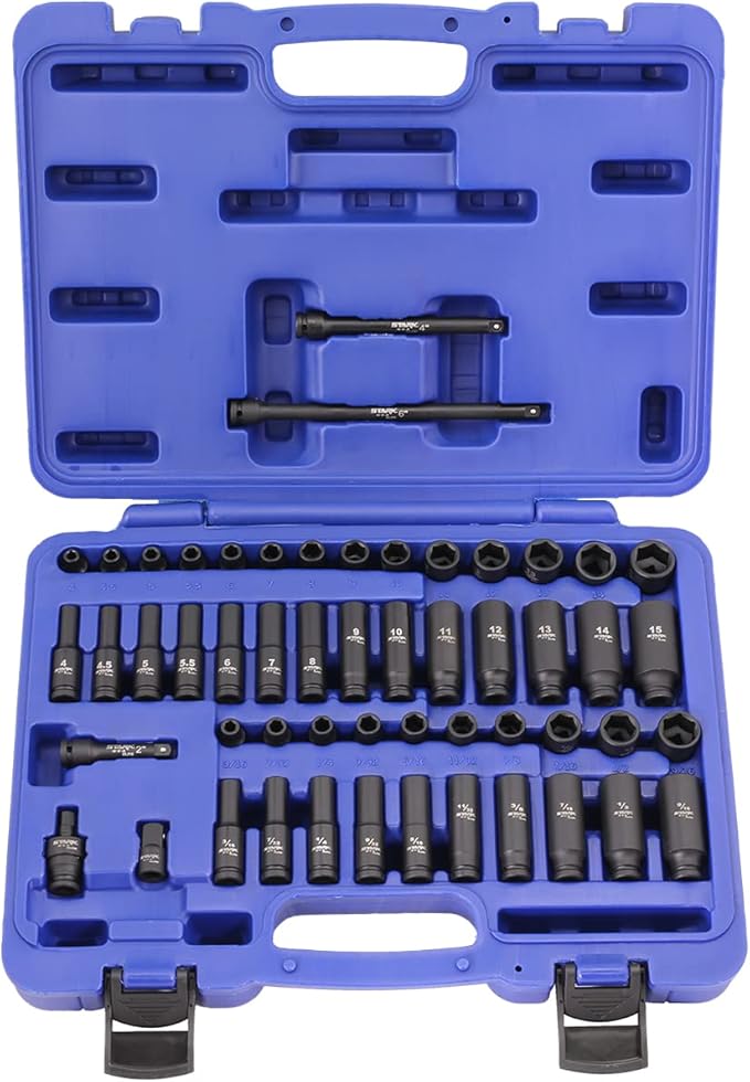 Stark USA Elite 53PCS 1/4" DR Master Impact Socket Wrench Set, Universal Socket Adapter SAE (3/16" - 9/16") & MM (4 to 15)